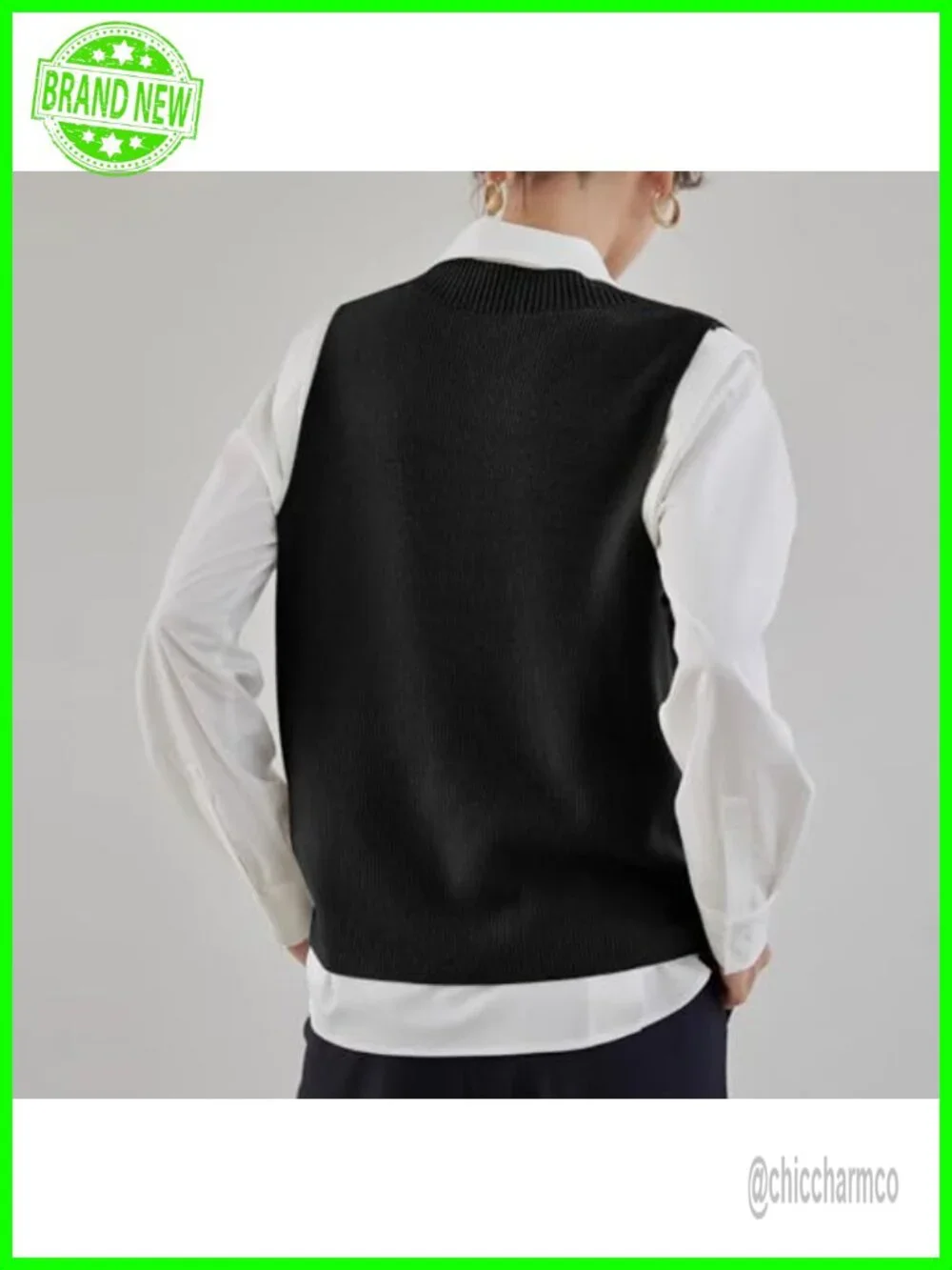 Women's V Neck Sleeveless Knit Sweater Vest Pullover Fall Layering Piece